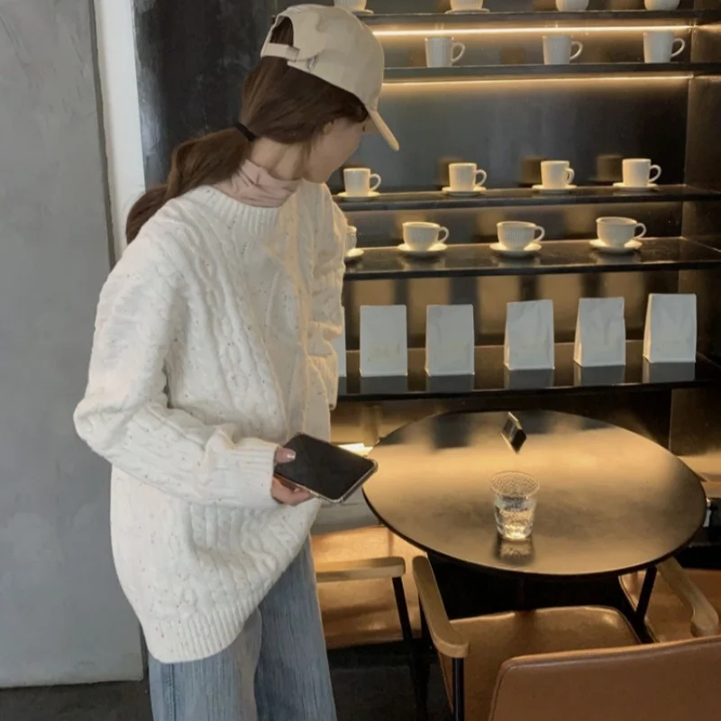 Белый вязаный свитер женская Свободная верхняя одежда осень-зима 2021 пуловер в