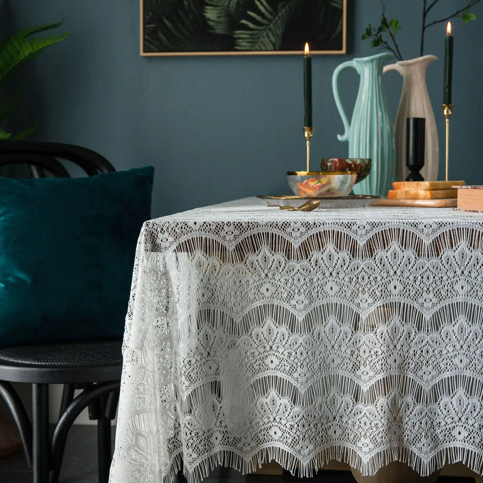 Новая кружевная шелковистая скатерть с полым декором пасторальное белое