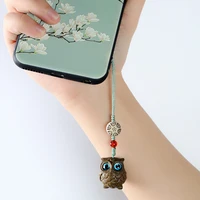 green sandalwood owl car keychain phone pendant cartoon version owl phone chain pendant male and female ornaments