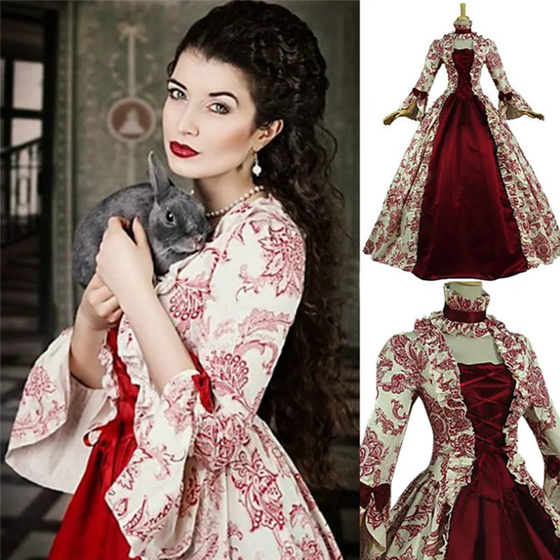 Disfraz de Reina Medieval victoriana para Halloween, Vestido largo de corte con costuras de encaje gótico, rojo, vampiro