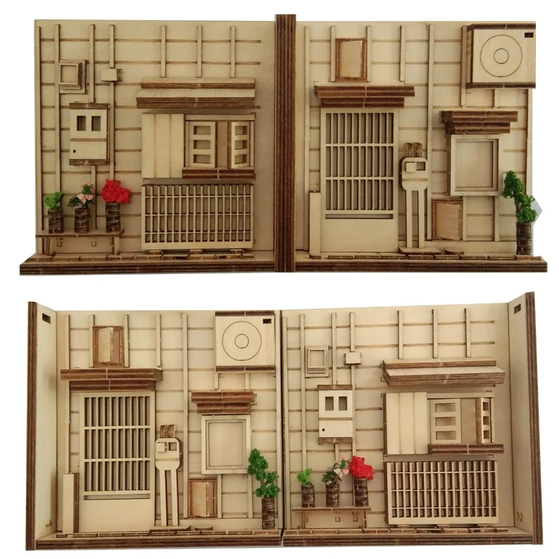 

DIY Asian Style Book Nook Shelf Insert Kits Bookends With Wooden Furniture Building Model Bookshelf Home Decoration Toys