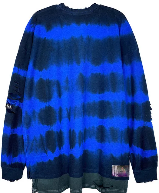 

ICPANS Hip Hop Patchwork Tie-dyed Pullovers Men Women Couple Ripped Stripe Knit Casual Pullover Male Fashion STreetwear Loose