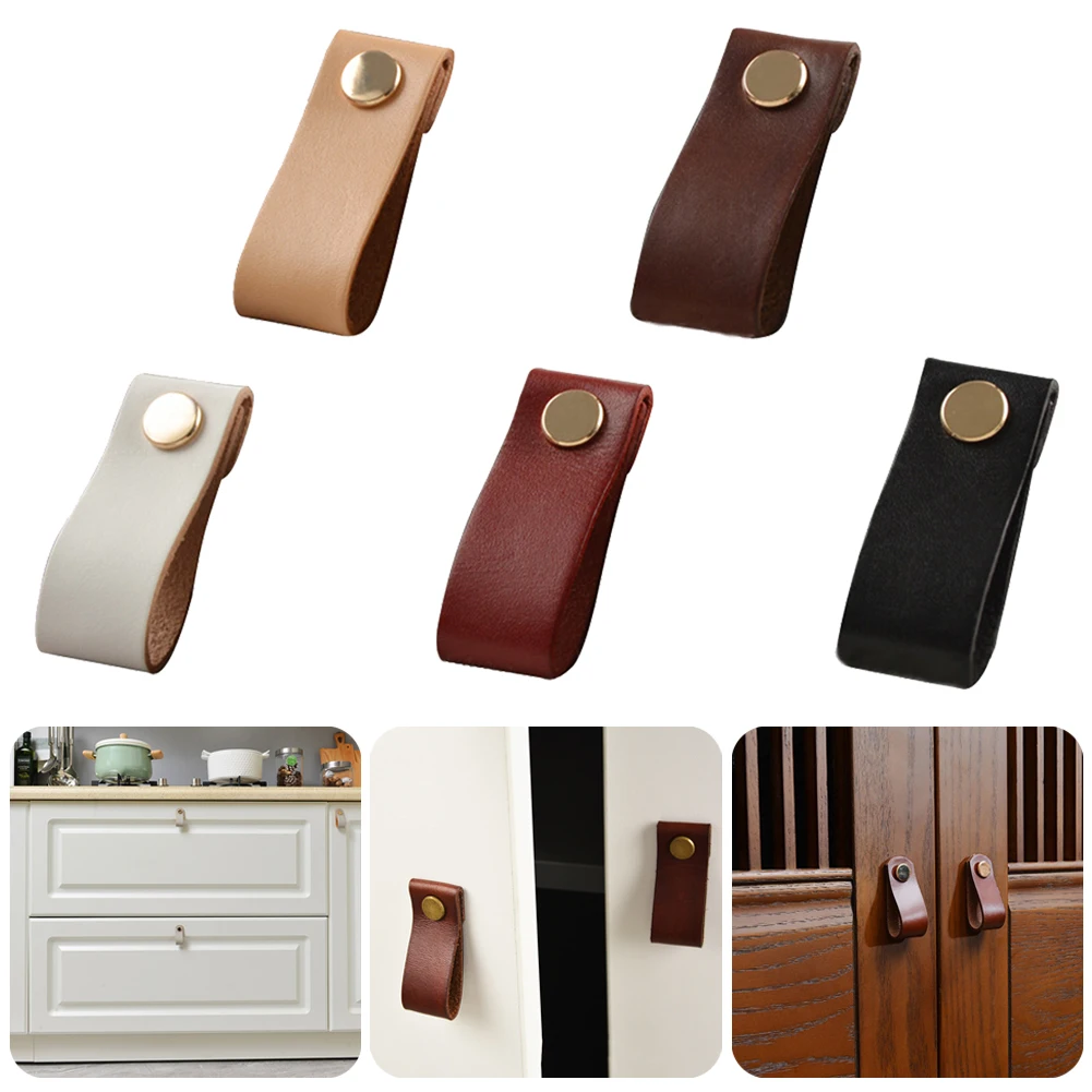 

Leather Cabinet Door Pulls Wardrobe Drawer Furniture Handle Cabinet Knobs w/ Screw
