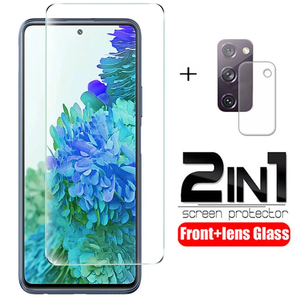 2 в 1 закаленное стекло для Samsung Galaxy S20 FE 5G 2020 A31 A41 M51 защитная пленка для экрана объектива камеры