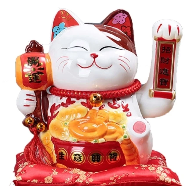 

10 Inch Handicraft Waving Hand Lucky Cat Fortune Cat Gift Maneki Neko Welcoming Feng Shui Crafts Money Box Home Store Decoration