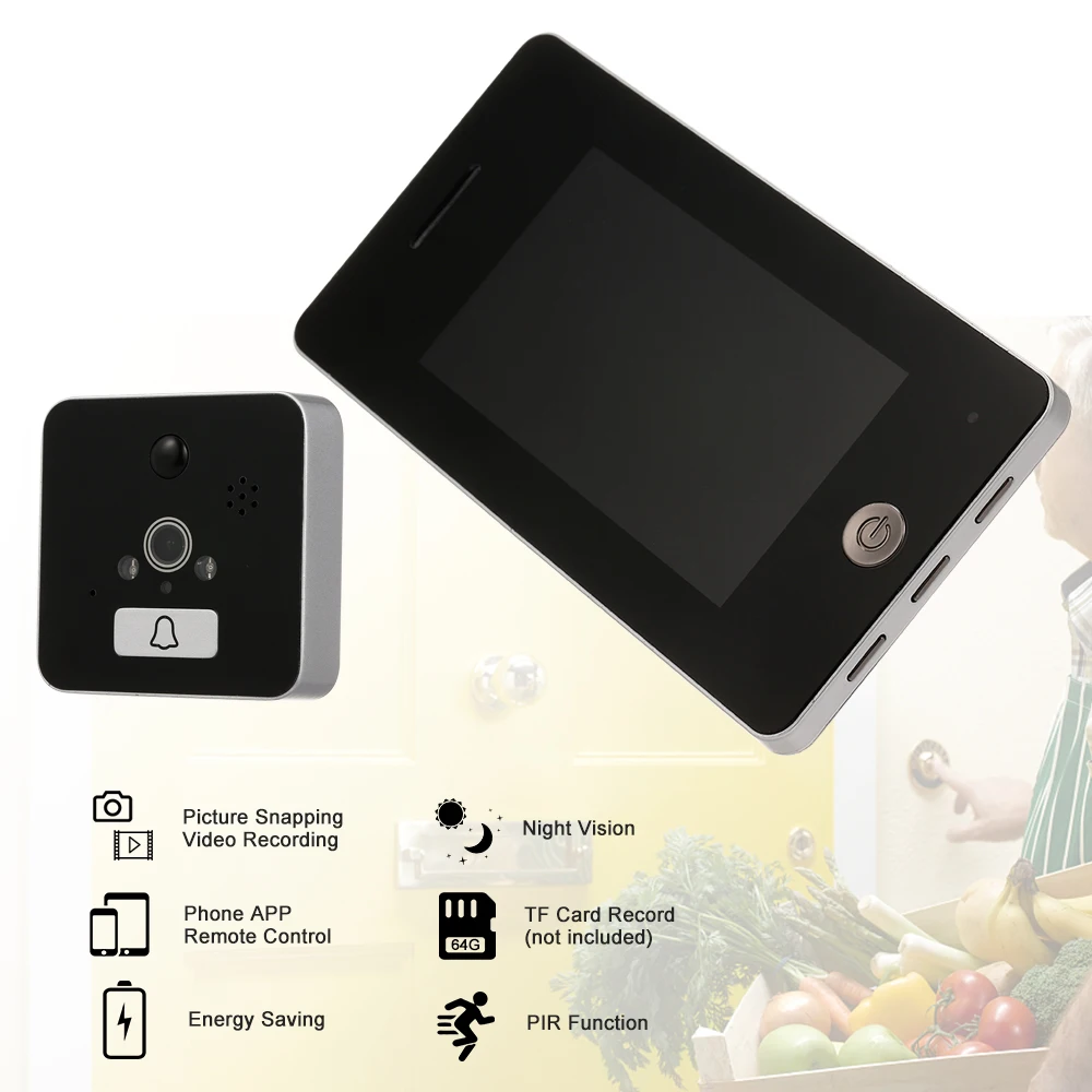 Беспроводной видеодомофон цифровой дверной глазок с цветным ЖК экраном камера