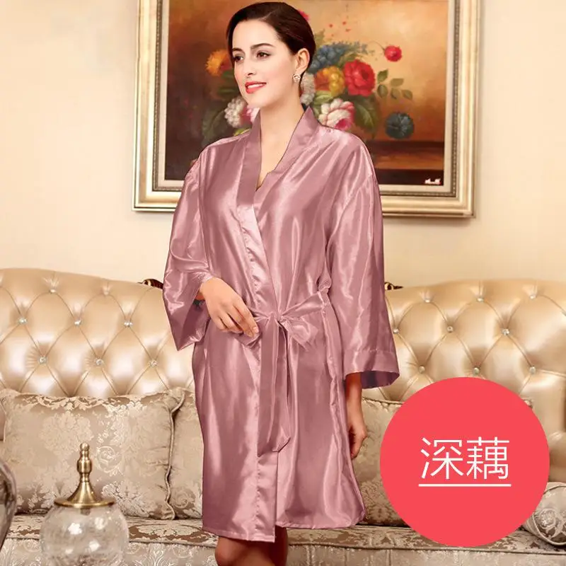 Dark Pink Свадебные халаты для невесты, подружки невесты, сексуальное женское атласное платье-кимоно, Однотонная ночная сорочка, ночное белье, повседневный халат, короткая одежда для сна, M-XXL - Цвет: Dark Pink