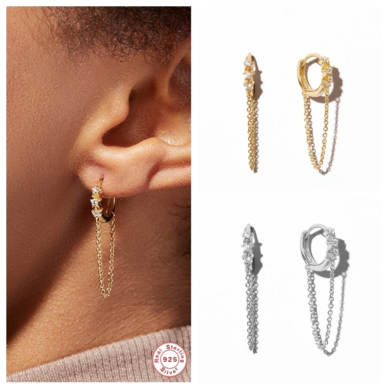 

Fine Earring 925 Sterling Silver Bling Zircon Hoop Earrings for Women Earring Chain Pendientes Plata 925 Fashion Jewerly Gift