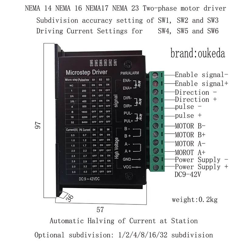 TB6600 Драйвер шагового двигателя Nema 23 34 42/57/86 Nema17 32 сегмента А 42 В постоянного тока