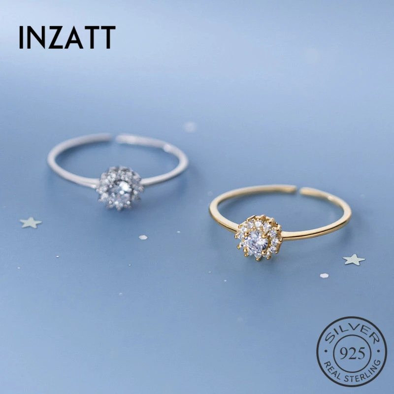 

INZATT Real 925 Sterling Silver Zircon Flower Adjustable Ring For Fashion Women Party Cute Fine Jewelry Plant Accessories