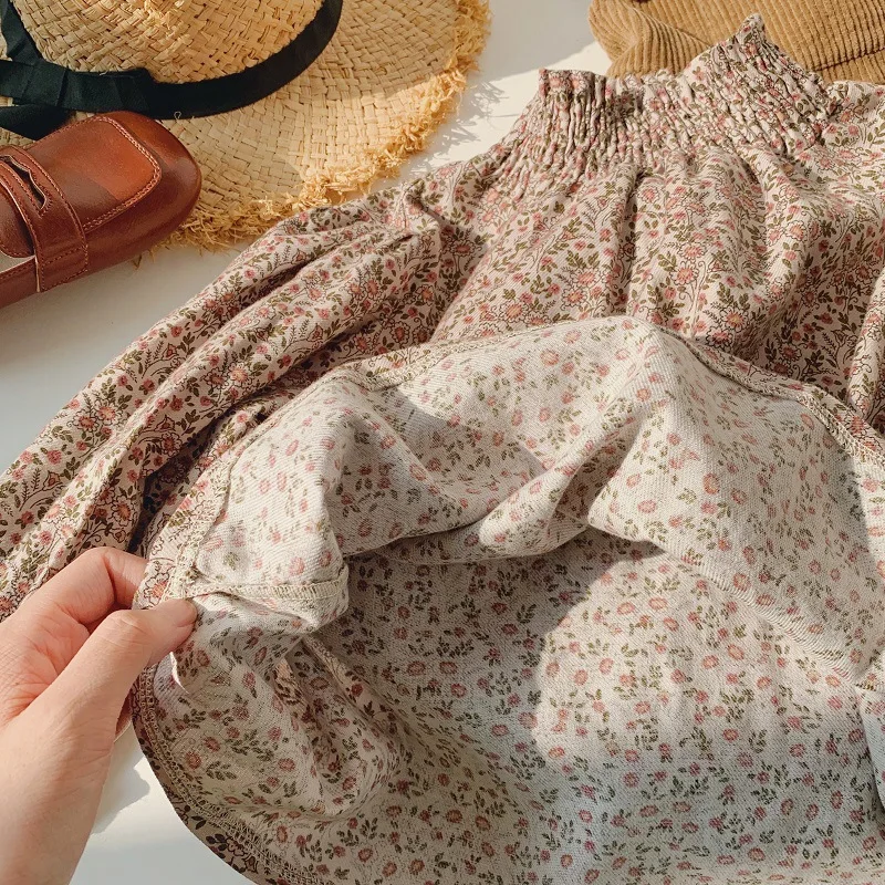 

2PCS WLG Kids Clothes Girls Boutique Outfits Fall Corduroy Khaki Dress and Floral Shirt Set Baby Girl Casual Clothing Set