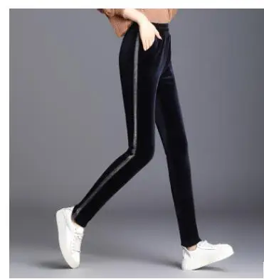 blue jeggings Babbytoro Джеггинсы Женские теплые толстые флисовые зимние золотые бархатные Блестки Блестящий ремень плюс размер 5XL S синие Черные Леггинсы с карманами - Цвет: blue jeggings