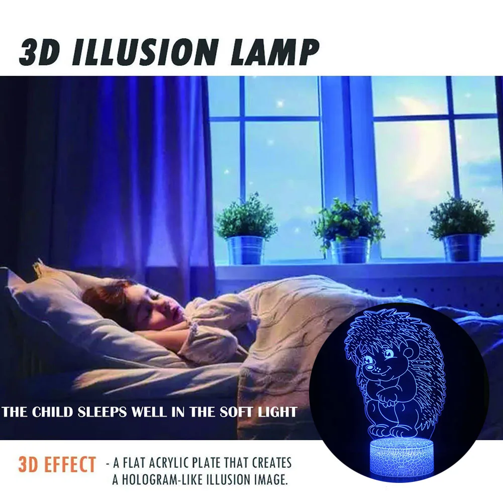 Фигурка животного 3D иллюзия Лампа декоративные ежики светильник дети спальня