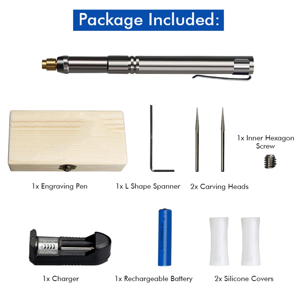 

Mini Cordless Electric Carving Pen 3.7V Rechargeable Engraving Tool DIY Engraver Grinder Polishing Tools Set with Wooden Box