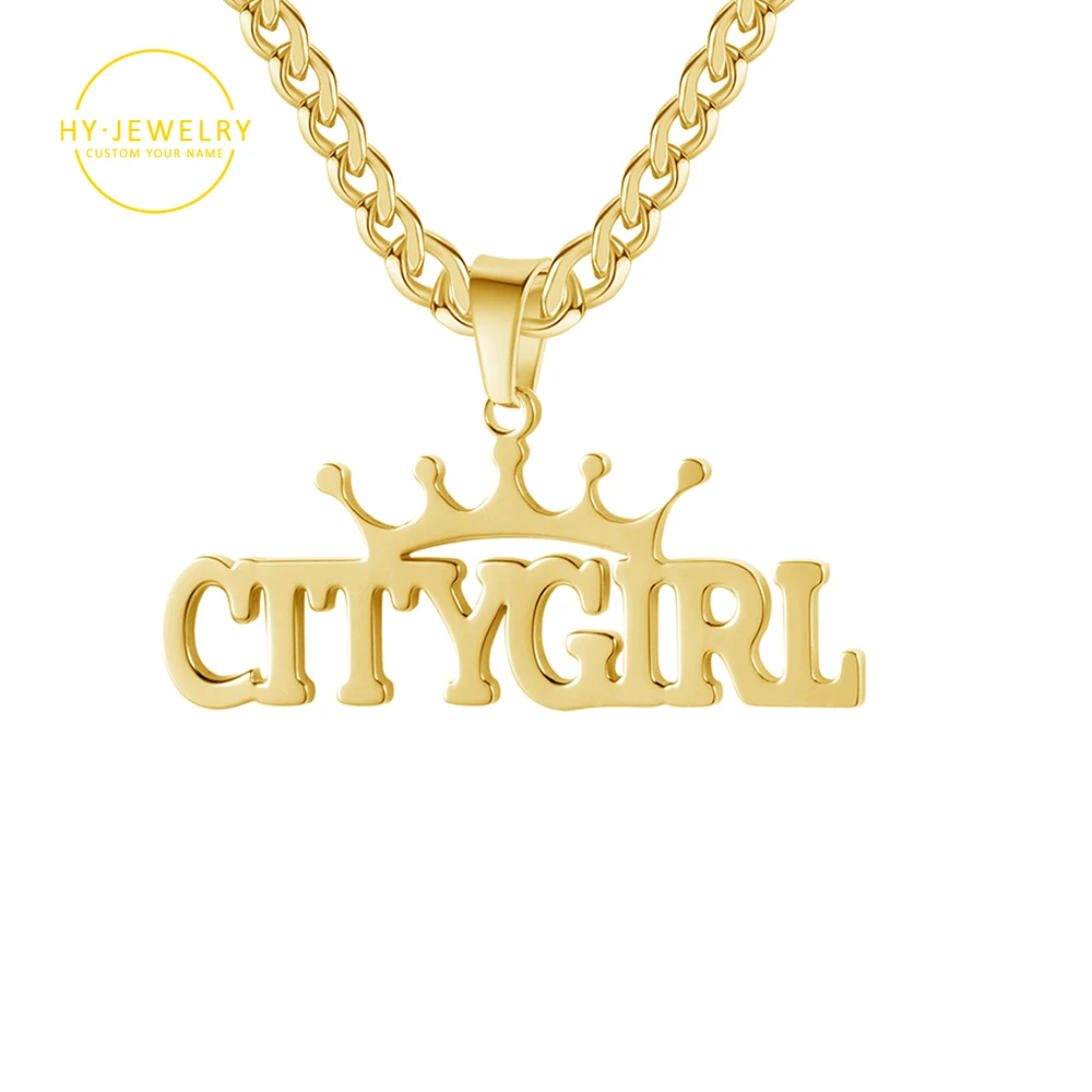 

Personalise Crown Name Necklace&Pendant/Custom Nameplate Name Jewelry Stainless Steel Charm Choker Gifts Cuban Chain Men Women