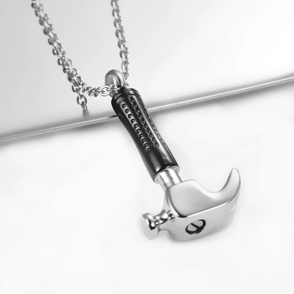 Unisex Cremation for Ashes Jewelry Stainless Steel Hammer Pendant Locket Keepsake Urn Ashes Memorial Jewelry Dropship