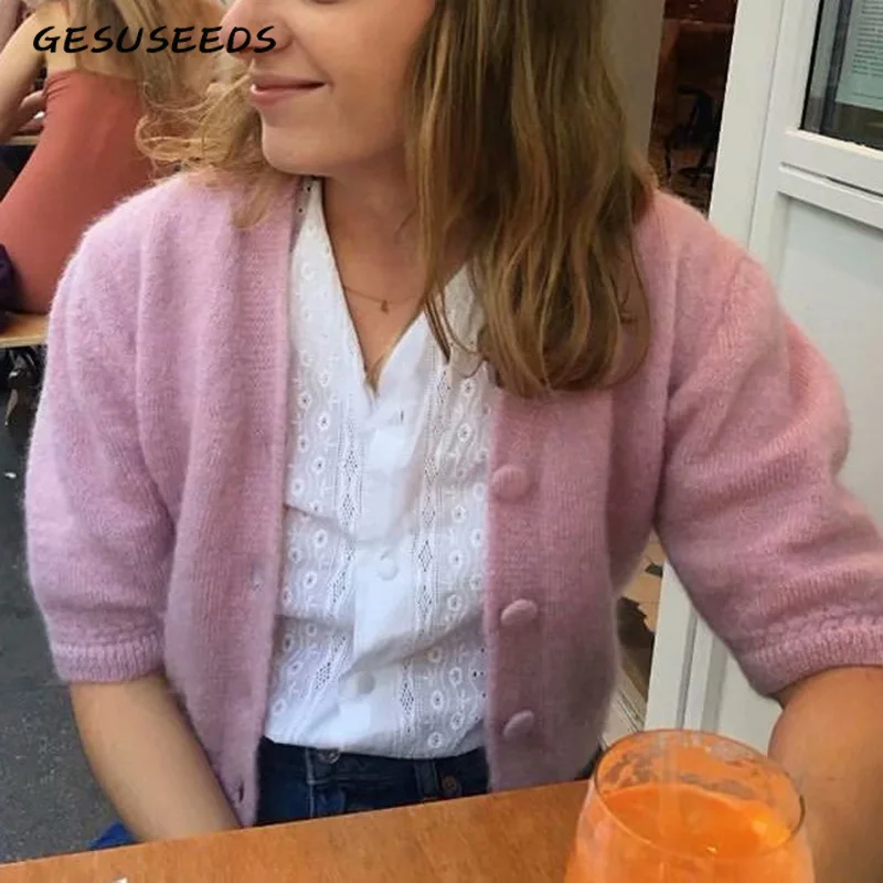 Укороченный кардиган в Корейском стиле осенние свитера корейский укороченный