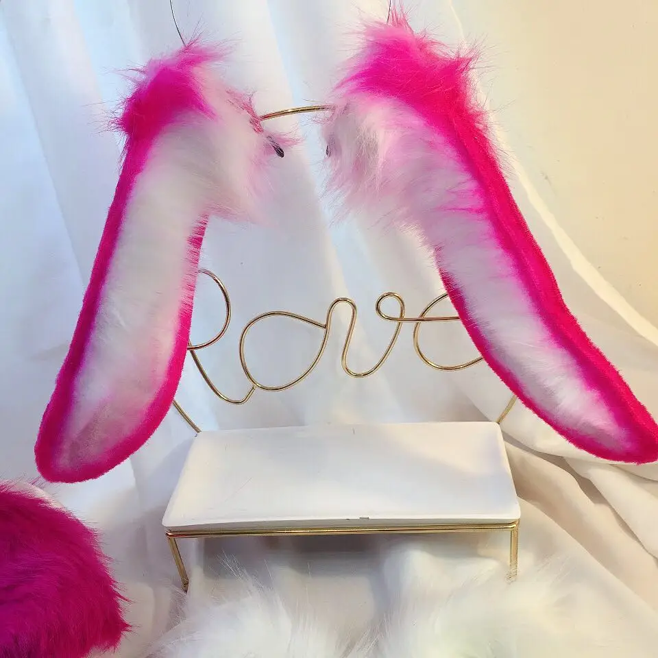 

New Rose Red Lop-eared Rabbit Anime Beast Ear Beast Tail Wolf Ear Cat Ear Fox Ear Headband Custom COSPLAY
