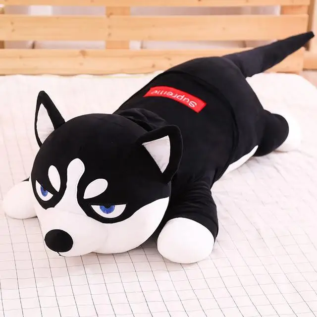 6 New Lovely Funny Dressed Husky Stuffed Doll Stripe Sweater Soft Husky Lying Plush Toy Grey/Black Dog Animals Kids Birthday Gift - Цвет: 6