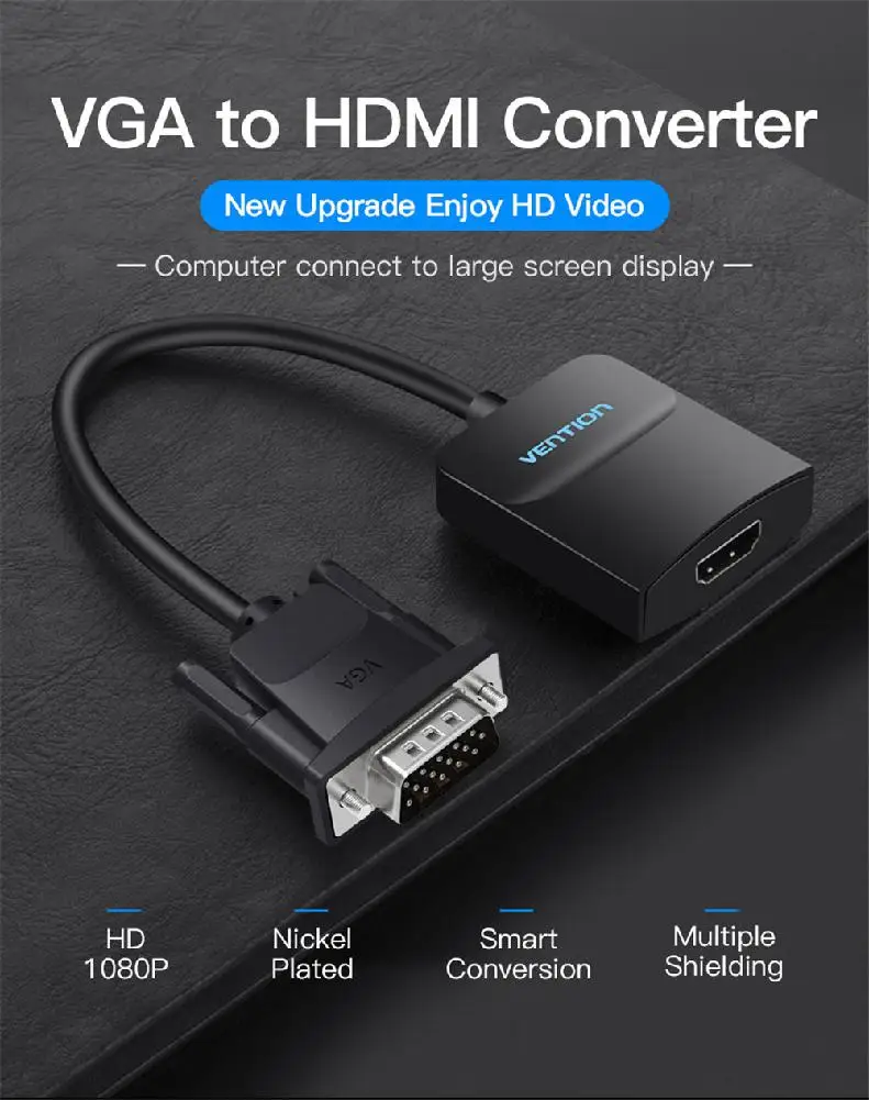 BEESCLOVER черный преобразователь из VGA в HDMI с аудио HD Кабель адаптер компьютерный ТВ
