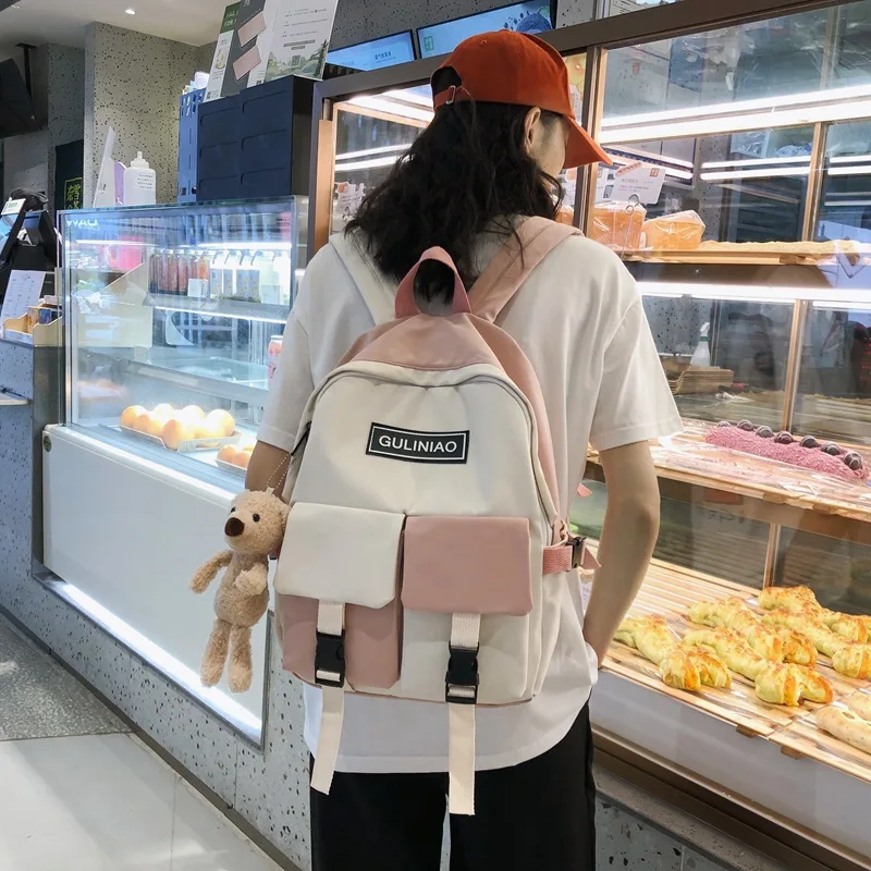 

Tamara New Panelled Waterproof Nylon Women Backpack Female Eye-splice Schoolbag For Teenage Girls Double Front Pocket