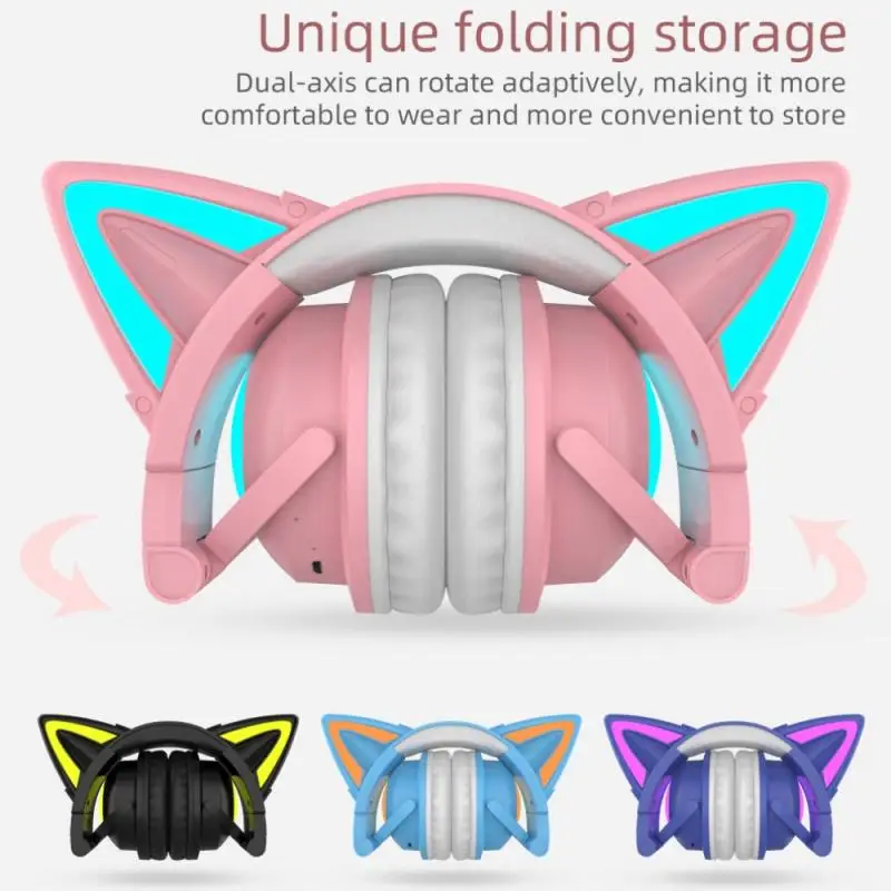 Беспроводные наушники RGB с кошачьими ушками и микрофоном 7 1 стерео музыка Bluetooth