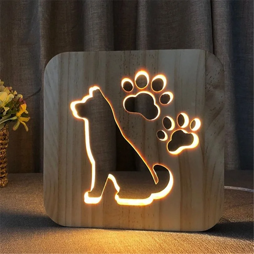 Креативная настольная лампа для собак прикроватная из массива дерева с теплым