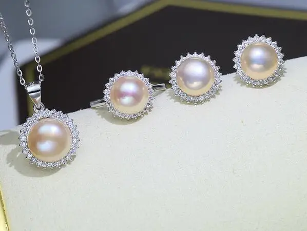 

Комплект колец и сережек из натурального жемчуга, комплект ювелирных украшений с натуральным жемчугом, кристаллами циркония, черные, белые,...