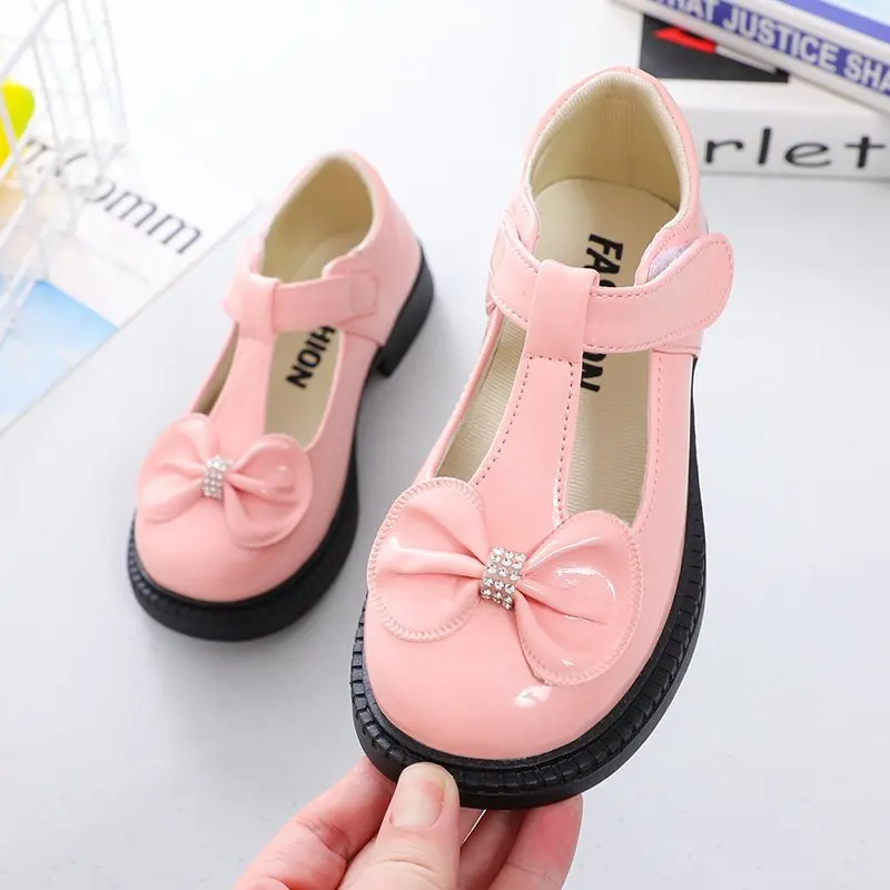 Zapatos planos de cuero para ni&ntilde;as, zapatillas peque&ntilde;as de piel con nudo de mariposa, suaves, para primavera y oto&ntilde;o-4