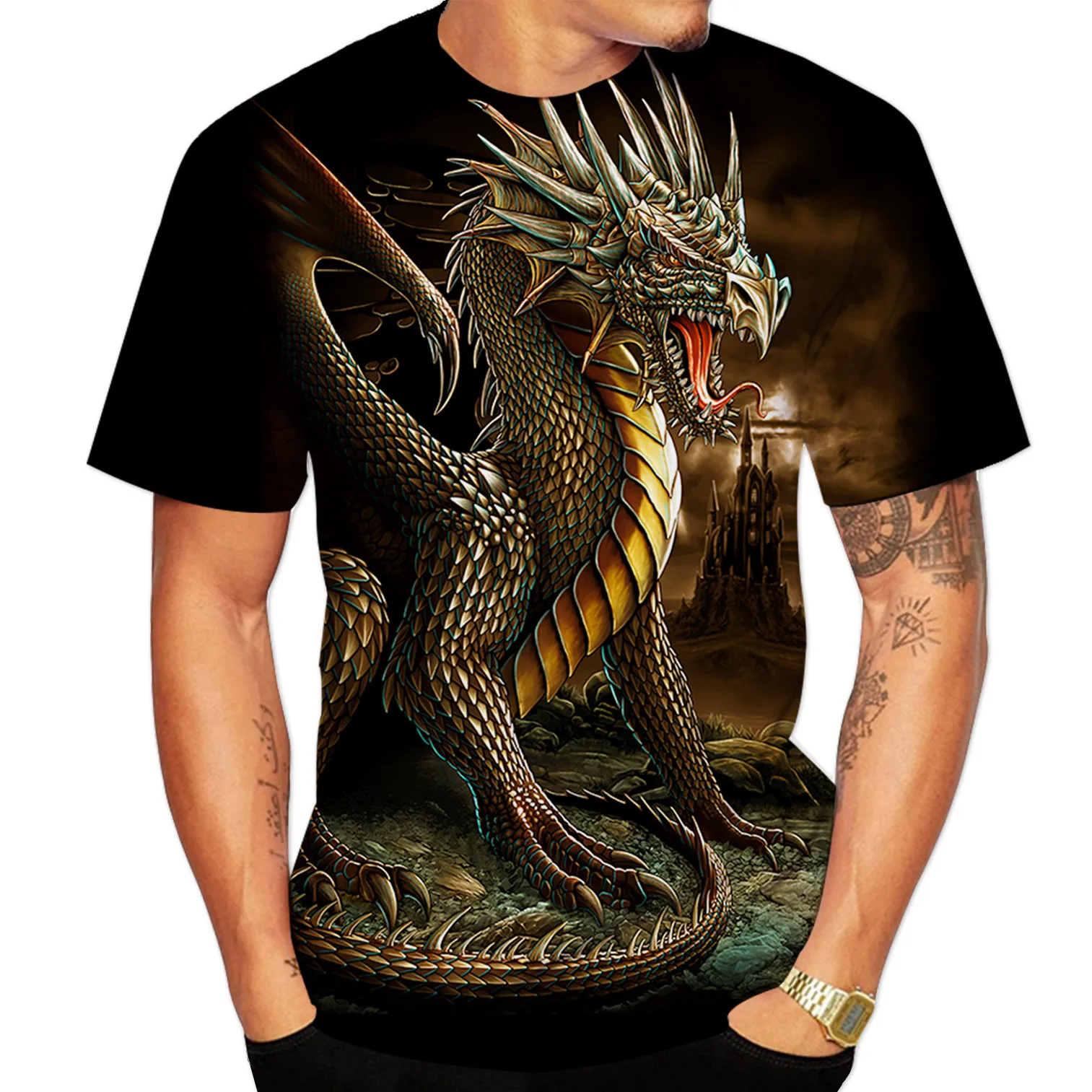 Новые модные футболки с 3D-принтом красного дракона Fly крутая футболка коротким