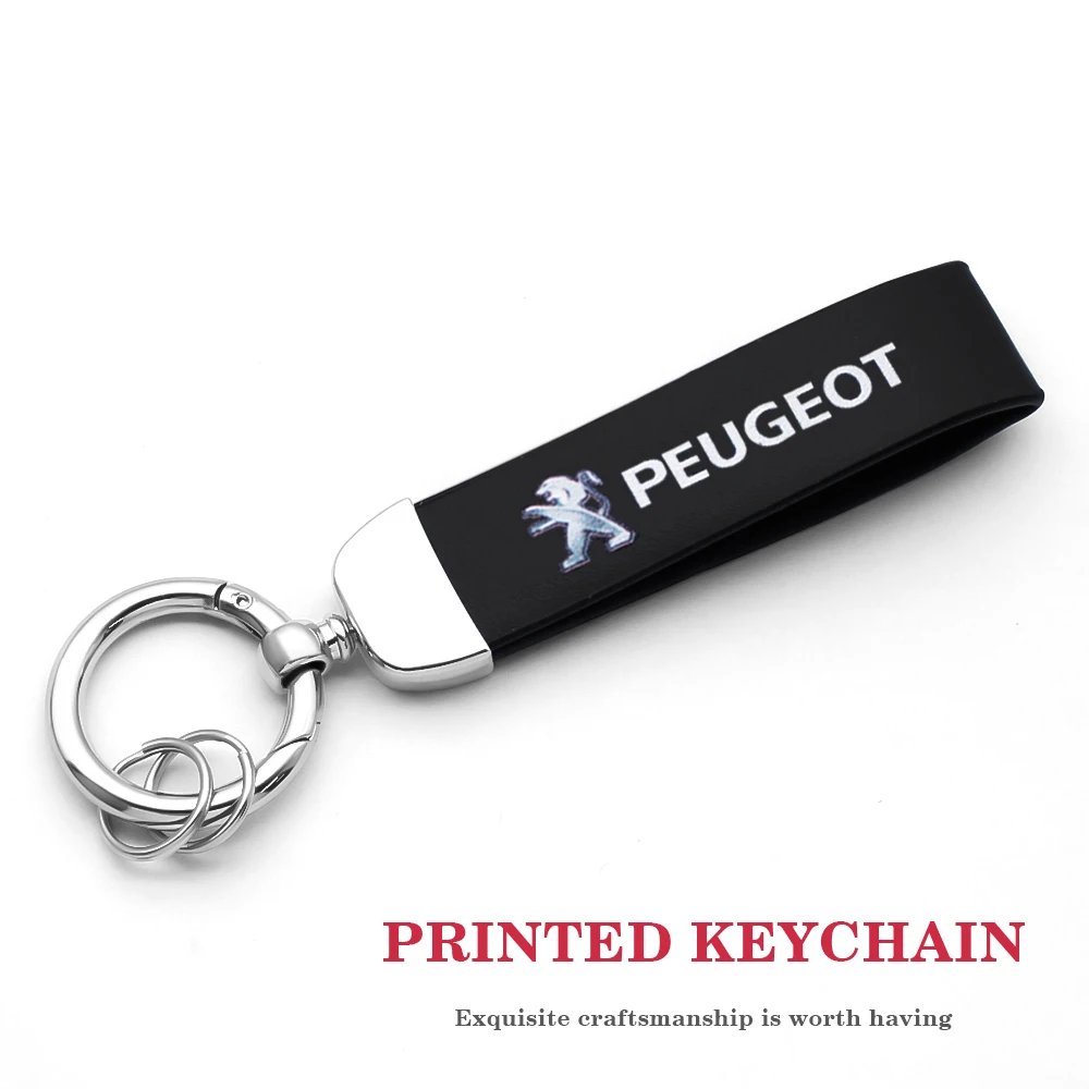 

2Pcs Car Keychain Printed Logo Leather Fashion New Auto Interior for Peugeot 307 3008 2008 308 408 508 301 208 Auto Accessories