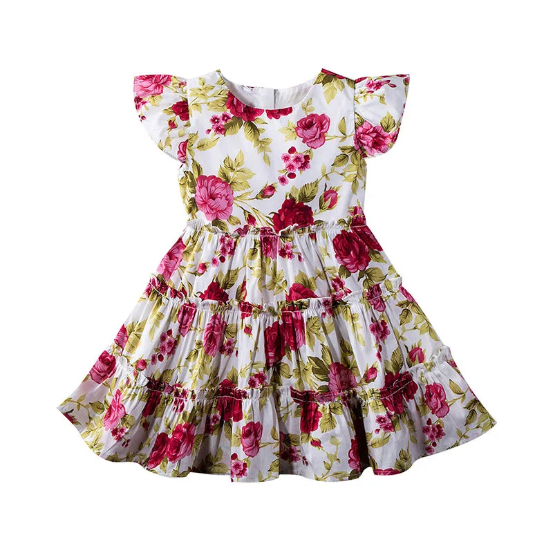 

Summer Girls Dresses Girls Sweet Clothes Cupcake Dress Girls Cotton Flower Print Short Sleeve Dress Children's Clothing