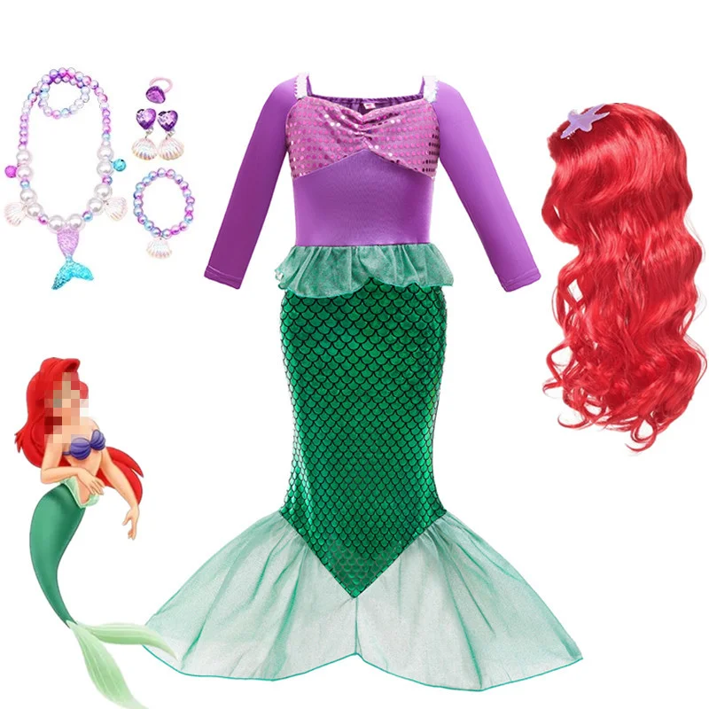 2022 Halloween Little Mermaid Princess Cosplay Costume Girl Dress up Fancy Baby Sequin Tails Party Holiday | Тематическая одежда и