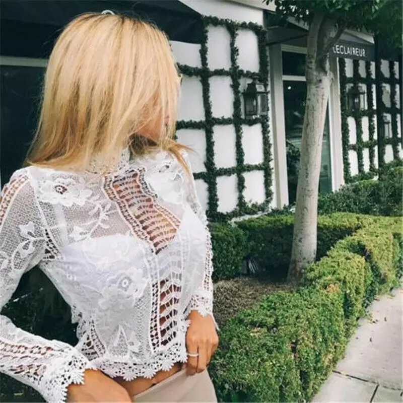 Женская Кружевная блуза с длинным рукавом вязанная крючком летняя весенняя