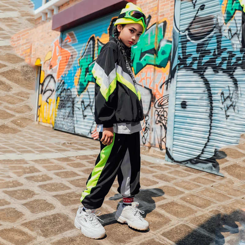 

New Jazz Dance Costume Kids Hip Hop Clothing Long Sleeve Jacket Pants Street Dancewear Girls Performance Stage Outfits DQS3494