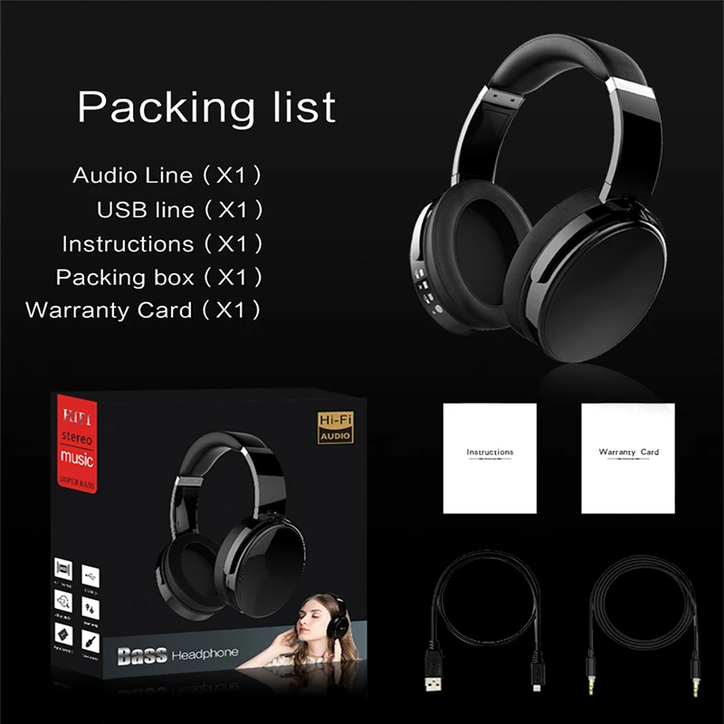 

4.2 Bluetooth Earphone Wireless Bluetooth Headset With Mic Wired Contronl Headphones Hifi Stereo CSR4.2 Headphone