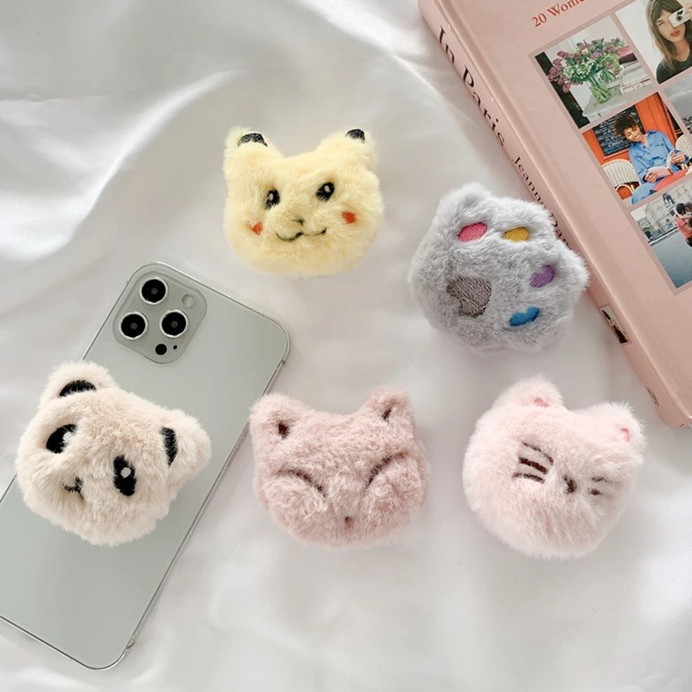 

INS Cute Anime Plush Cartoon Round Universal Mobile Phone Ring Holder fold Stand Bracket Mount For iPhone Samsung Huawei Xiaomi