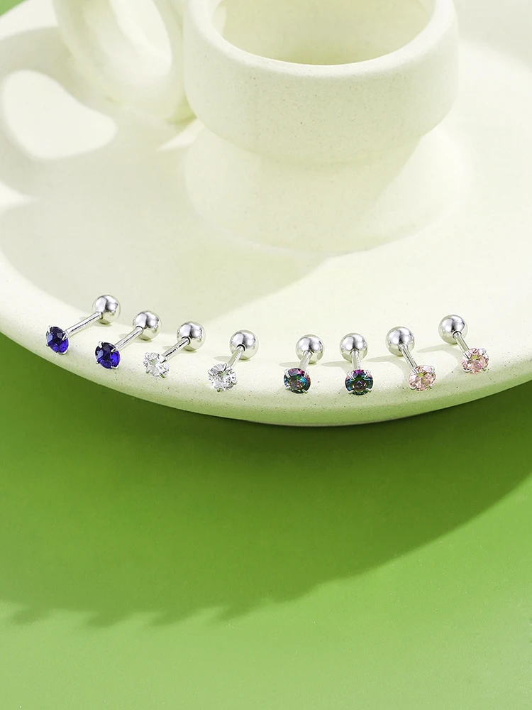 

INALIS S925 Sterling Silver Round Earrings Claw Inlay Cubic Zirconia Earrings For Woman Birthday Jewelry Gift Best Selling