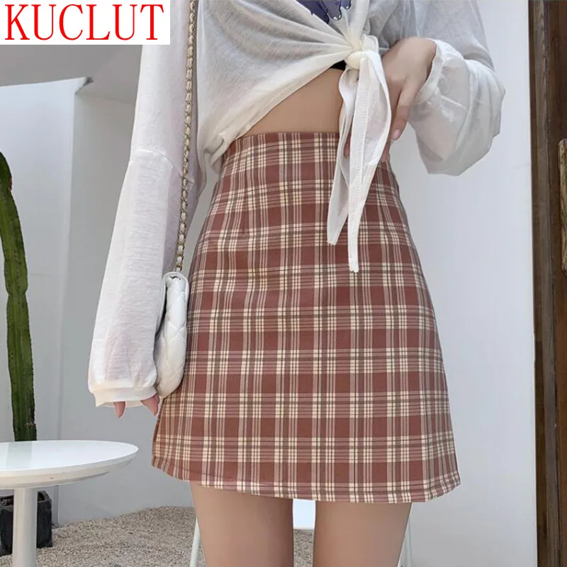 Женская винтажная короткая юбка в клетку черная эластичная уличная одежда стиле