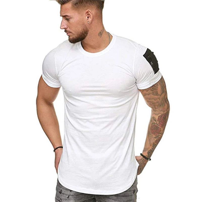 

2021 New Fashion Men's O-Neck T-Shirt Fitness Bodybuilding T-Shirt High Street Summer Short-Sleeved Zipper Casual Cotton Top