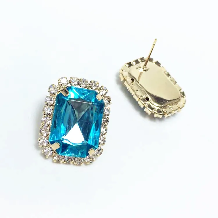 

Personality Luxury Square Gem Earrings Fashion Noble Women Inlay with Semi Gem Gold Color Earrings Charm Lady Cocktail Jewelry