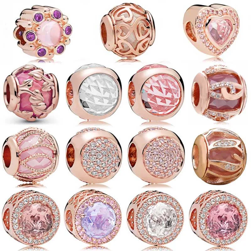 

Подвеска «сделай сам», роза, сверкающее, блестящее сердце, подходящее для браслета Pandora, ювелирные изделия