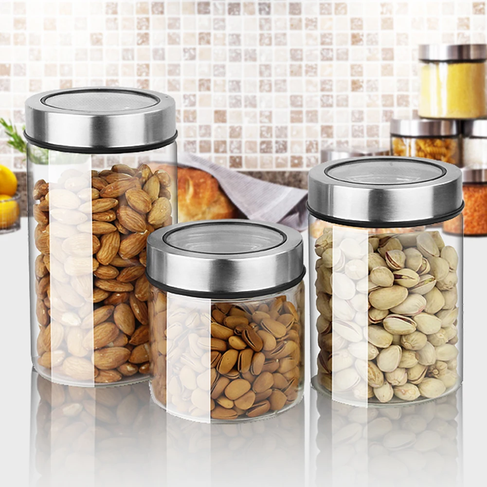 

Glass Kitchen Storage Bottles Jars Food Container Grains Tea Coffee Beans Grains Candy Jar Containers Kitchen Accessories