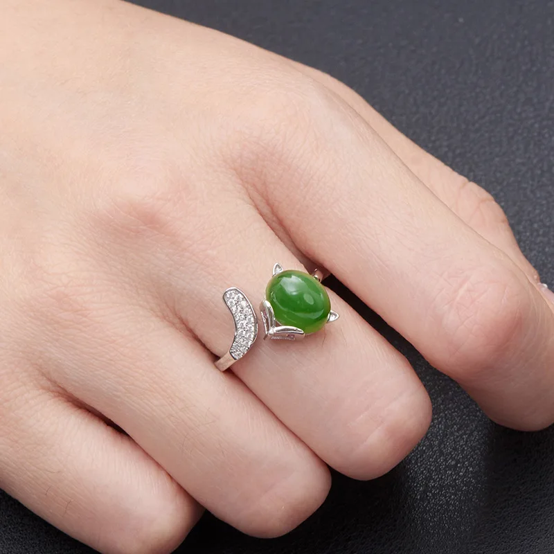 Women's Rings S925 Sliver Jade Stone Green Purple Red Fox Zircon Gold-plated Jewelry Gift for Female Fine | Украшения и