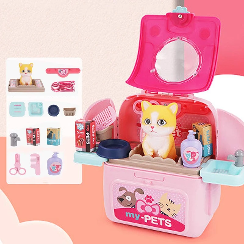 

Kids Pet Pretend Play Toy Playset Simulation Portable Backpack Pet Care Toy Early Age Development Educational Toy