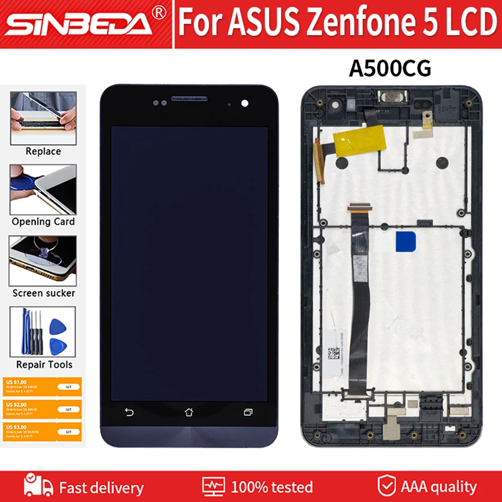 

5.0" Original For ASUS Zenfone 5 T00J A500KL A500CG A501CG T00P LCD Touch Screen Digitizer Assembly Repair With Frame A500CG