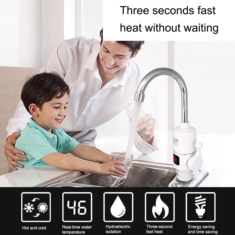 

3000W Instant Hot Water Faucet Kitchen Water Heater Electric Tap Heating Tankless Instantaneous Water Heater EU Plug
