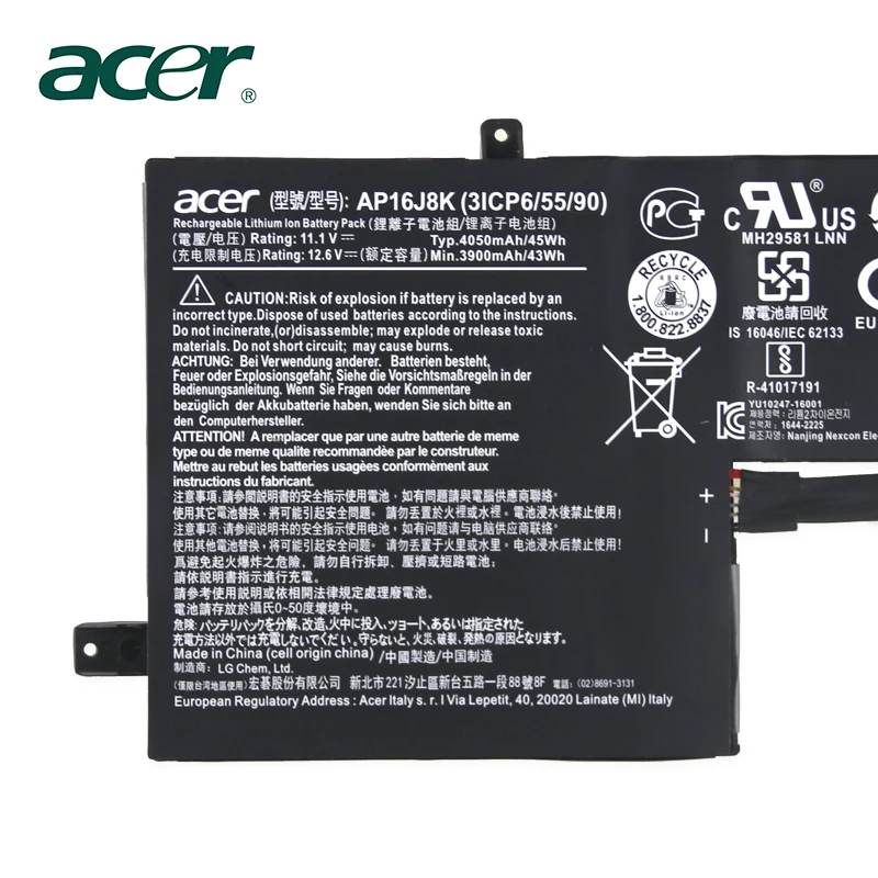 Оригинальный аккумулятор для ноутбука acer C731 3ICP6/55/90 AP16J8K серии Tablet 11 1 V 45wh |