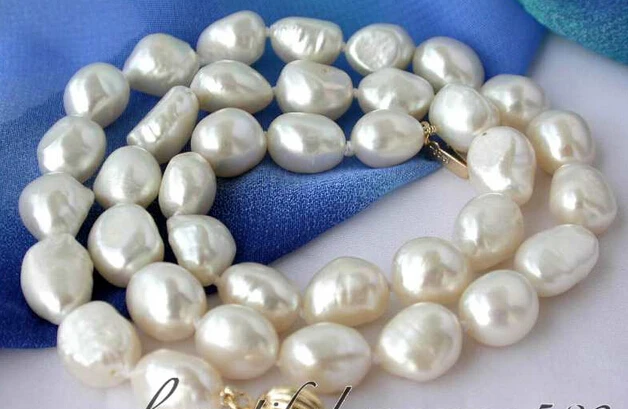 

Free shipping 17" 9-12mm white baroque freshwater pearl necklace fine jewelry