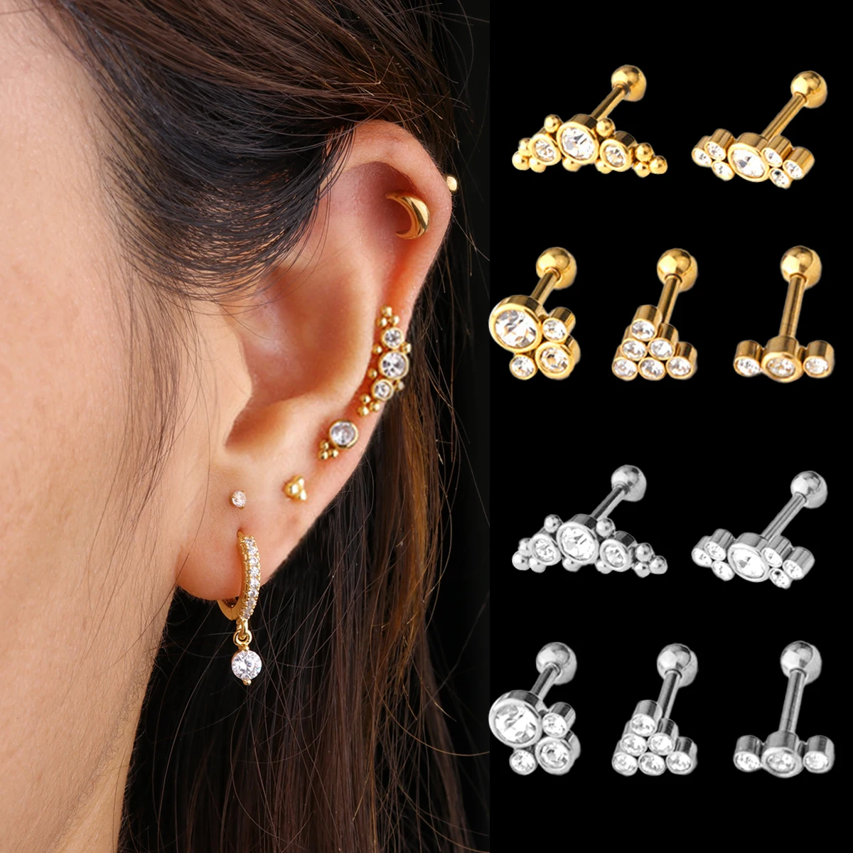 Серьга гвоздик из нержавеющей стали для пирсинга хрящевой ткани небольшой